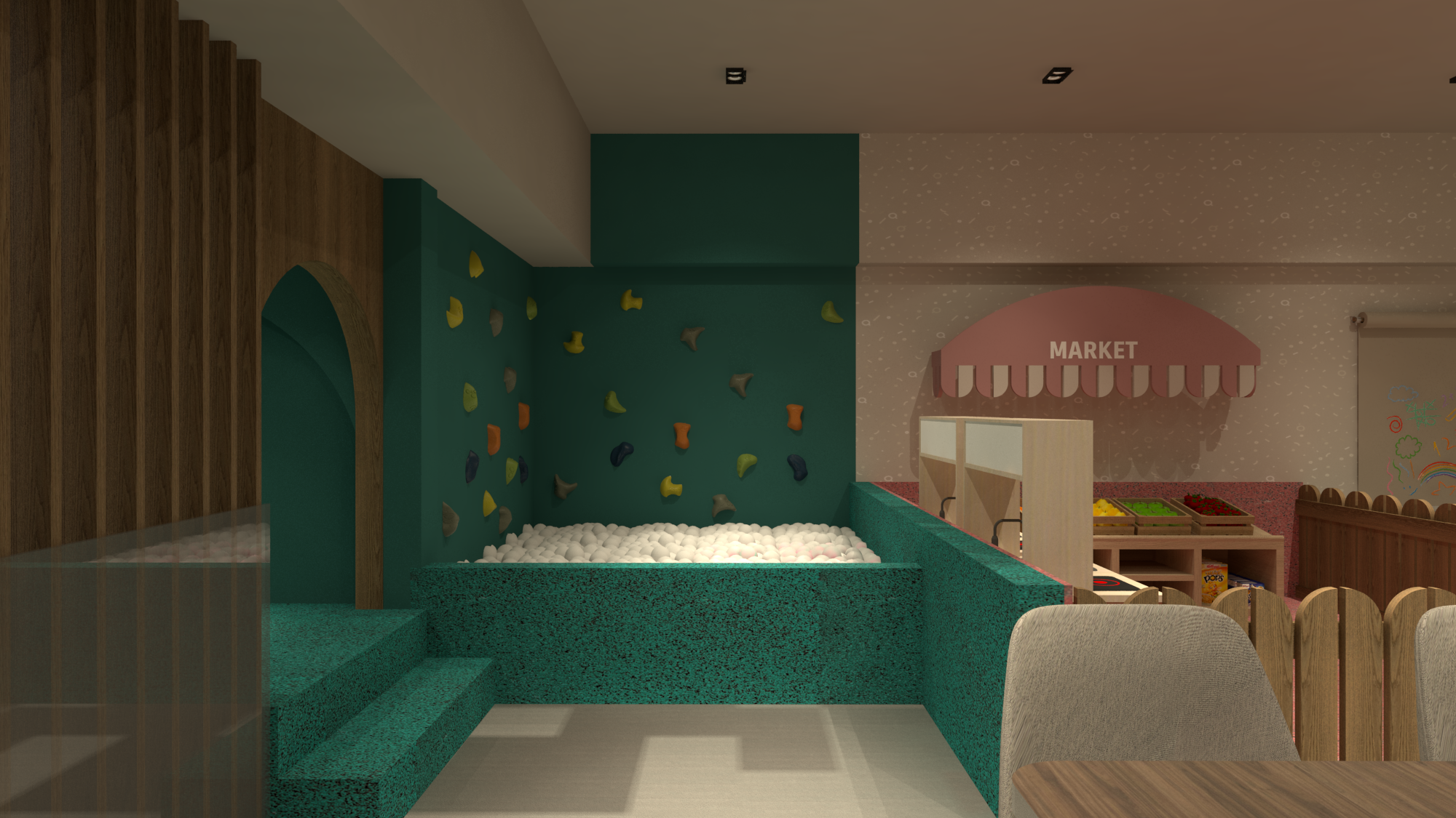 Detalle del área infantil de Cofki Pueblo Serena