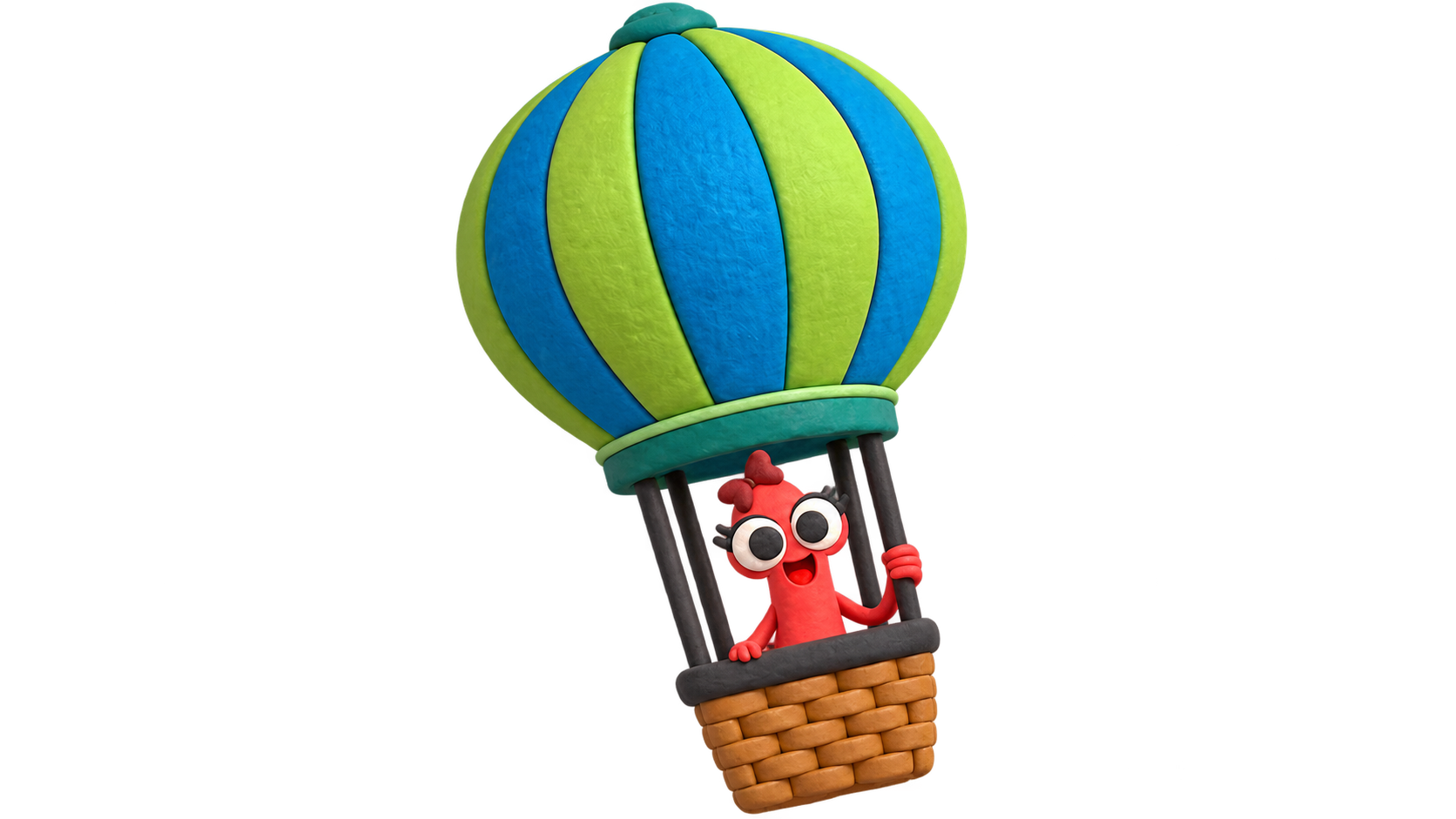 Adi saludando desde la canastilla de su globo