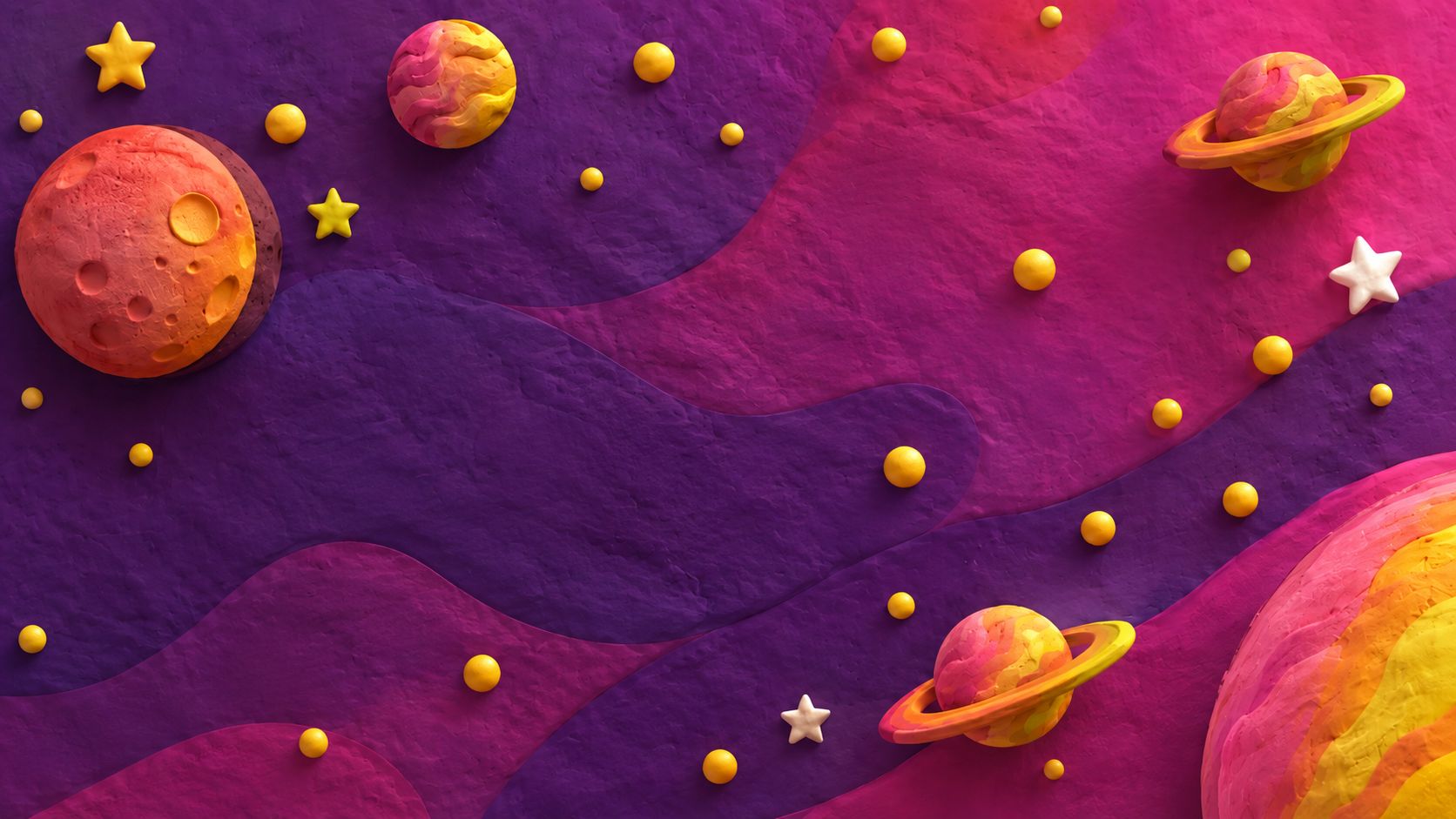 La Galaxia Dona: planetas de colores sobre un cielo morado